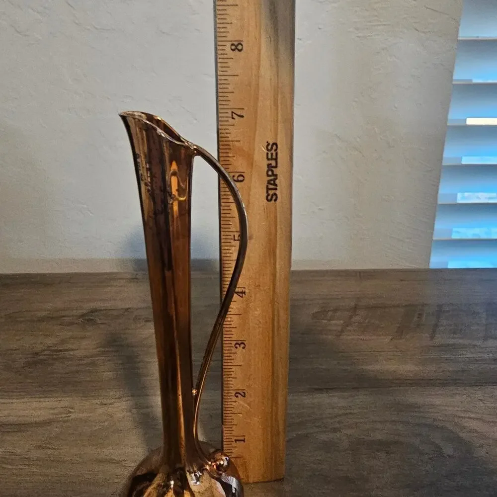 Vintage Silver Plated Bud Vase Gold Tone 7" Slender Mod MCM Japan Renaissance - Picture 11 of 12
